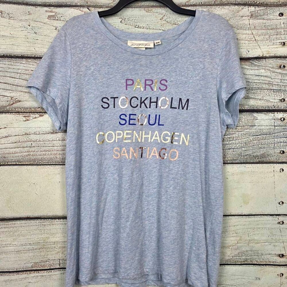 H&M L.O.G.G. Womens City Graphic Tee Blue L